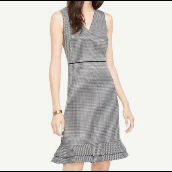Ann Taylor Dresses & Skirts - ANN TAYLOR Houndstooth Dress With Ruffled Hem size 6, sleeveless, office attire